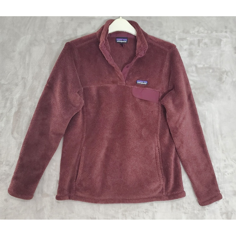 Patagonia Womens Polartec Re-Tool Pullover Womens L Snap T Burgundy Fleece EUC